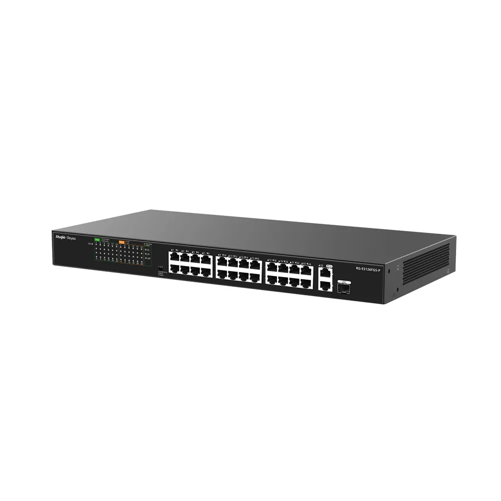 24-Port 10/100 Mbps with 2-Port Gigabit Unmanaged PoE Switch (370W)