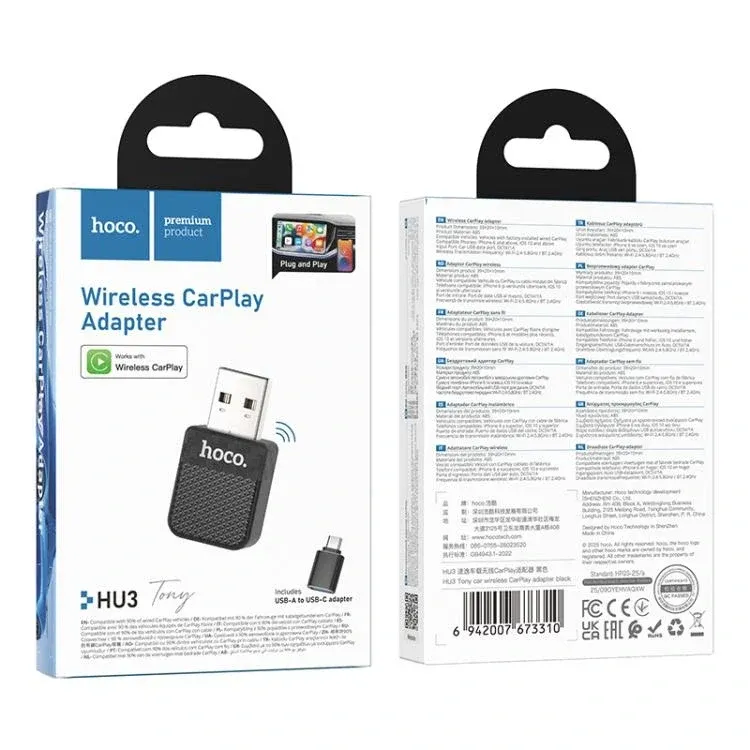 Hoco HU3 Wireless CarPlay Adapter Plug and Play