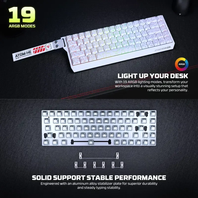 Fantech ATOM Pro HE68 Magnetic Switch Gaming Keyboard — White