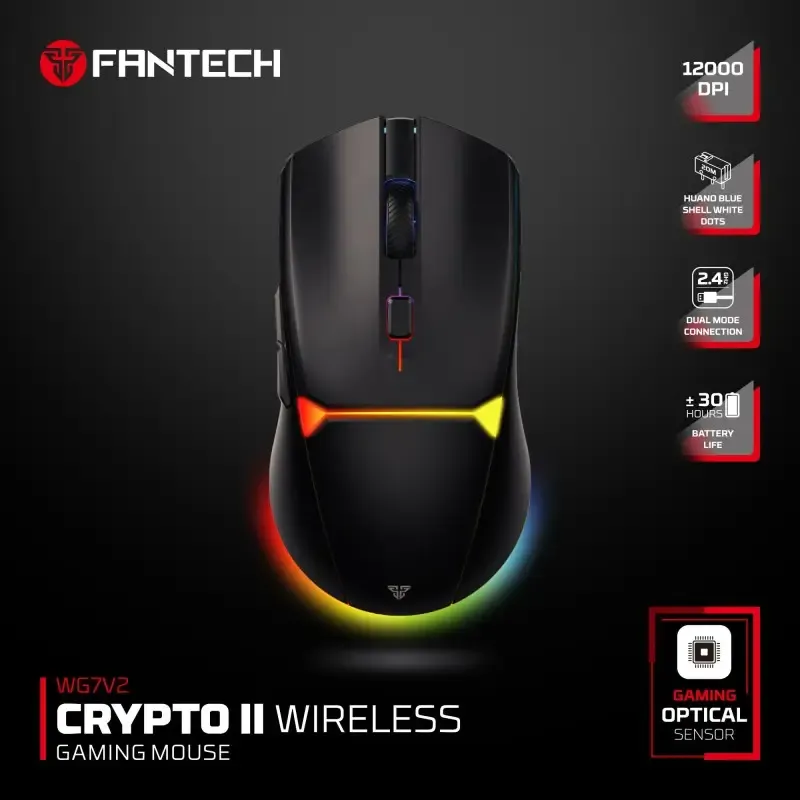 Fantech WG7V2 CRYPTO II 12000 DPI Dual Mode Wireless Gaming Mouse — White