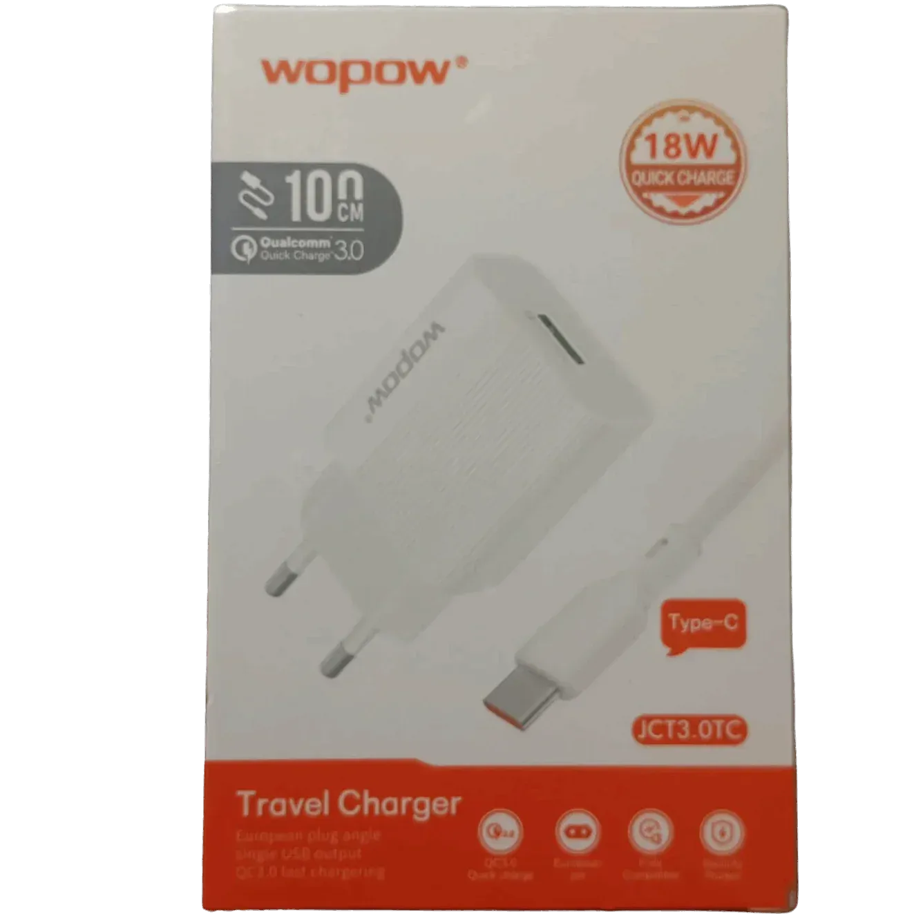 Wopow JCT3.0TC 18W QC 3.0 Travel Charger Bundle (EU Plug)
