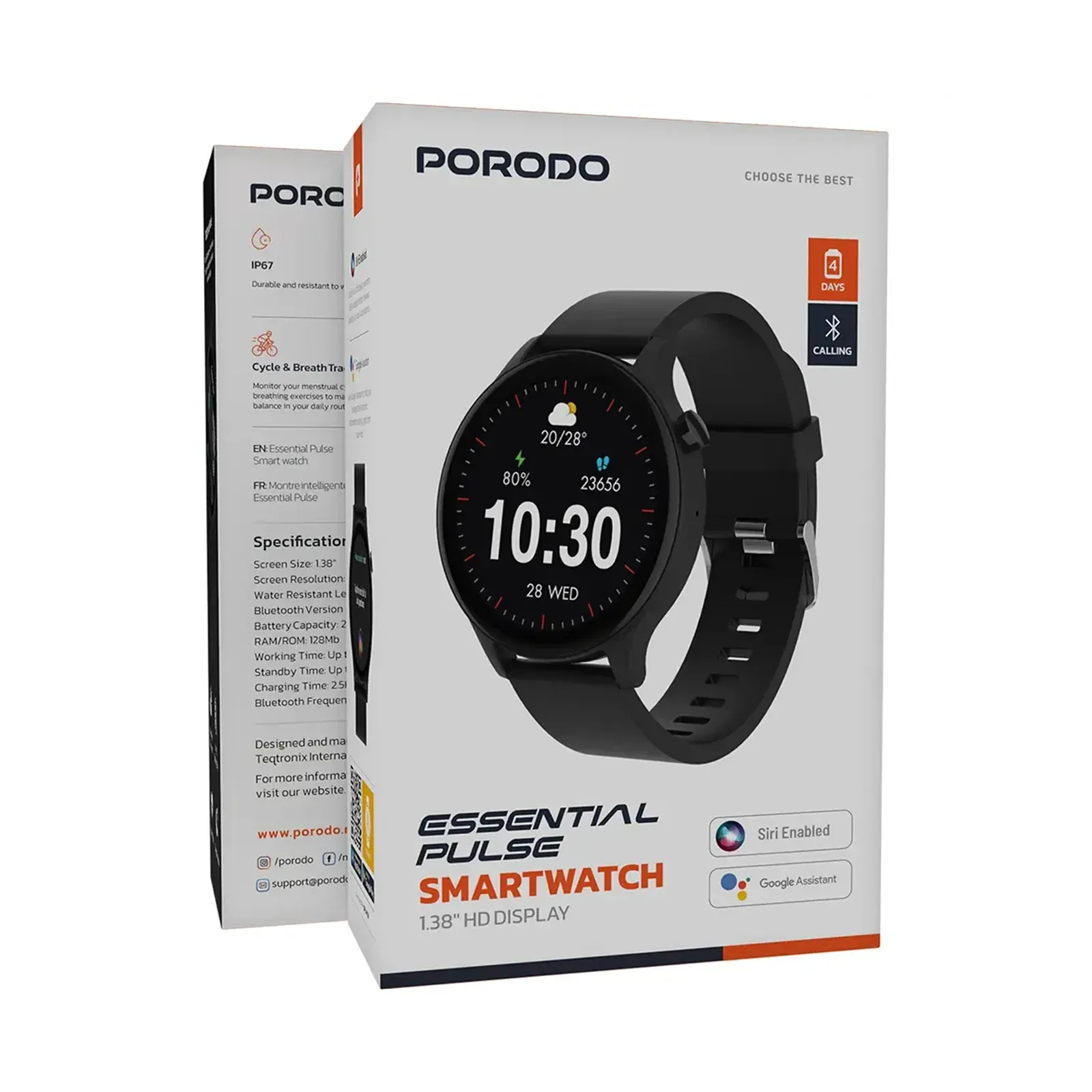Porodo Essential Pulse Smart Watch 1.38" HD with Bluetooth Calling — Pink